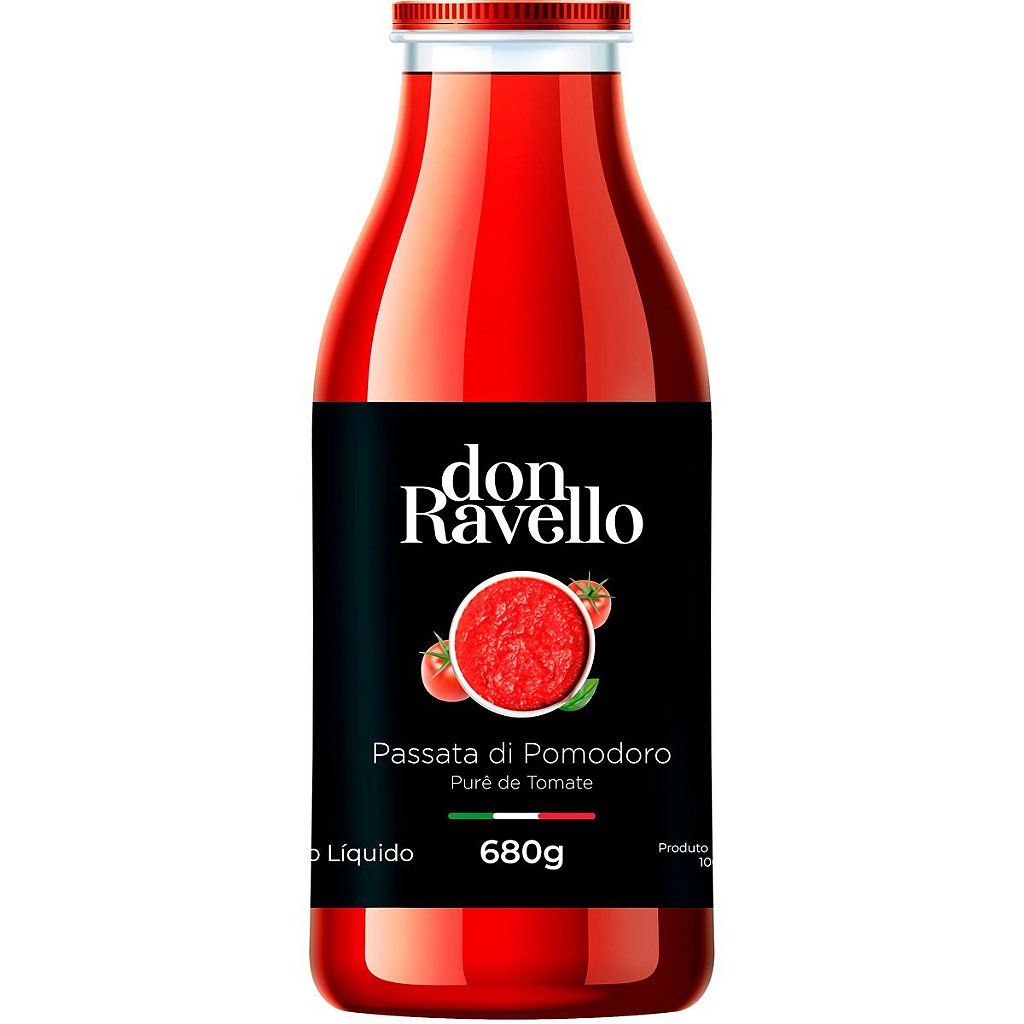 Passata Di Pomodoro Classica em Garrafa de Vidro Don Ravello 680G