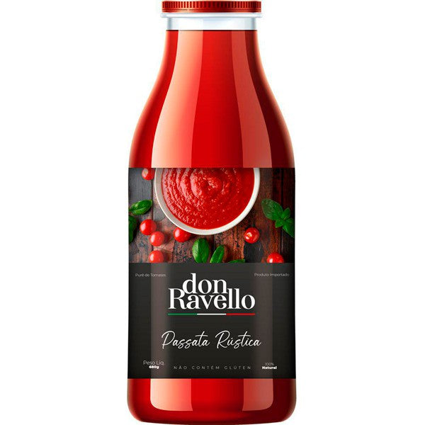 Passata Di Pomodoro Rustica Basilico em Garrafa de Vidro Don Ravello 680G